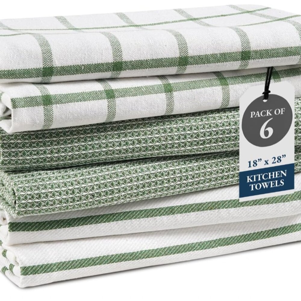 LANE LINEN Cotton Kitchen Towels Set, 6-Pack–Absorbent, Quick-Drying Dish Towels